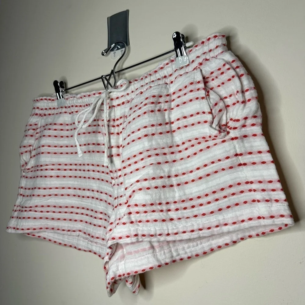 LOU & GREY 100% Cotton Beachy Boho Textured Red White Striped Drawstring Shorts